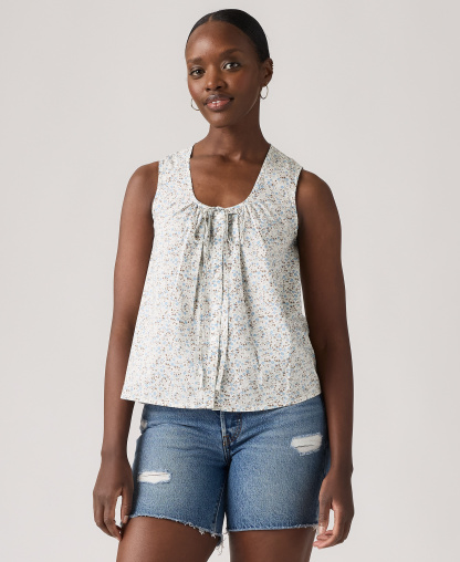 Levi's Women's Luella Sleeveless Tie-Neck Blouse - Babitz Ditsy Glacier Lake