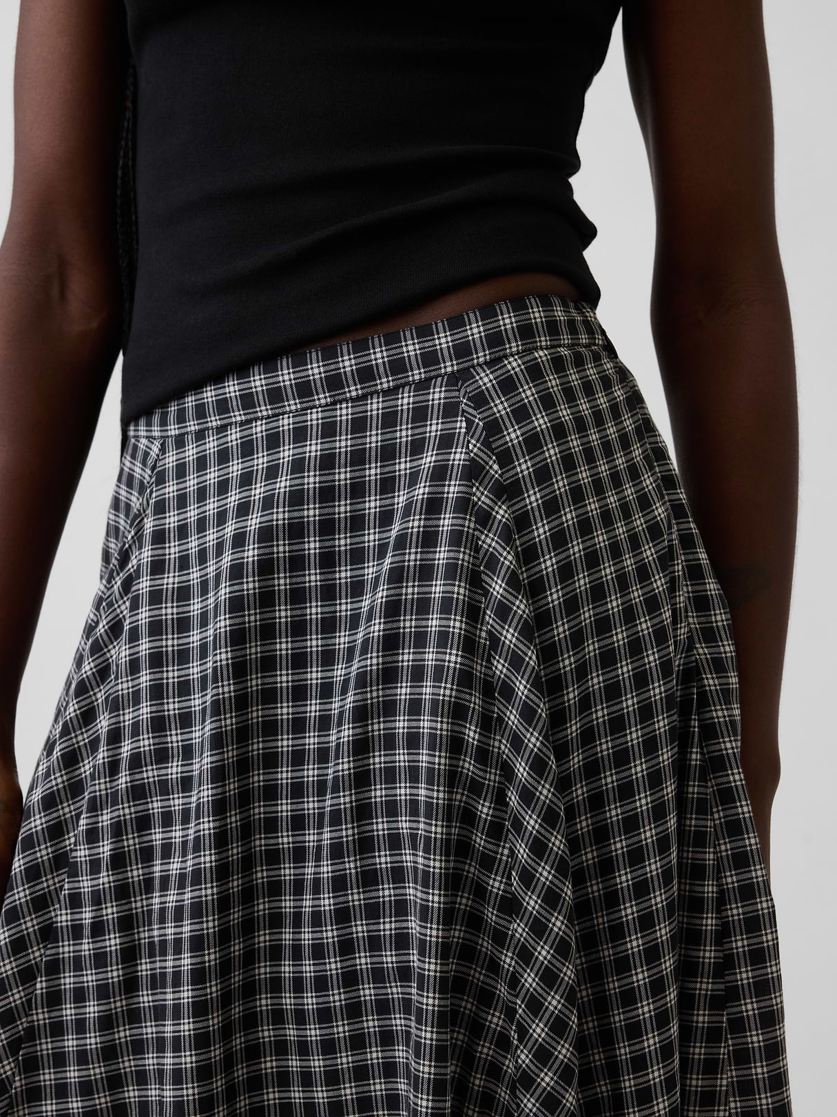 Plaid Maxi Handkerchief Skirt - Black plaid