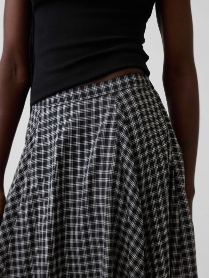 Plaid Maxi Handkerchief Skirt - Black plaid