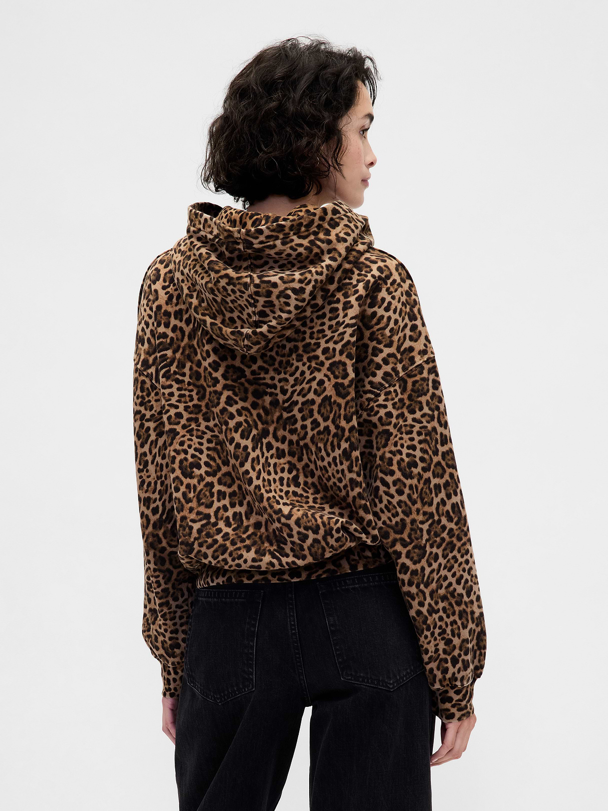 VintageSoft Crop Logo Hoodie - Leopard brown logo