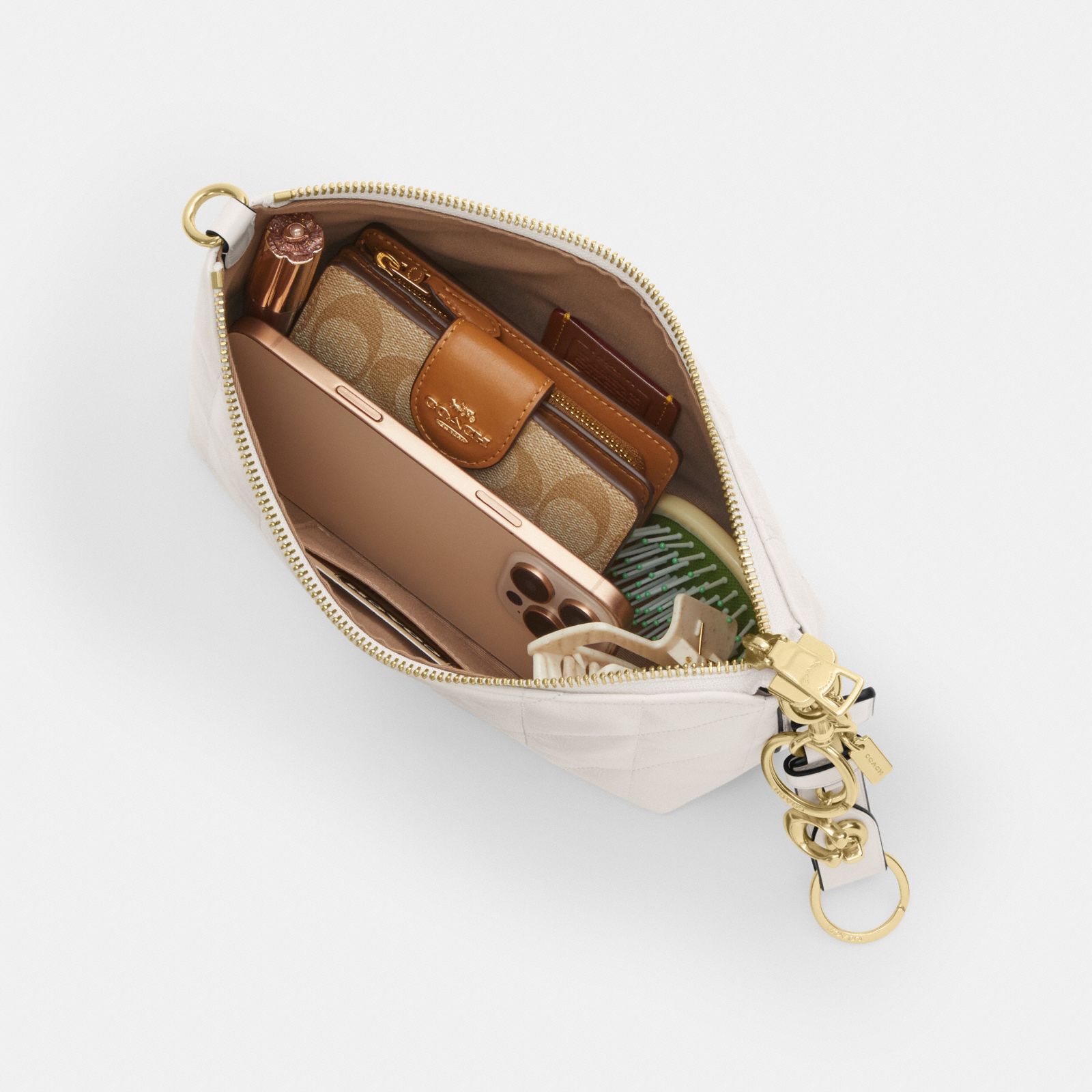 Caitlin Shoulder Bag With Quilting And Charm - Gold/Chalk - view 5