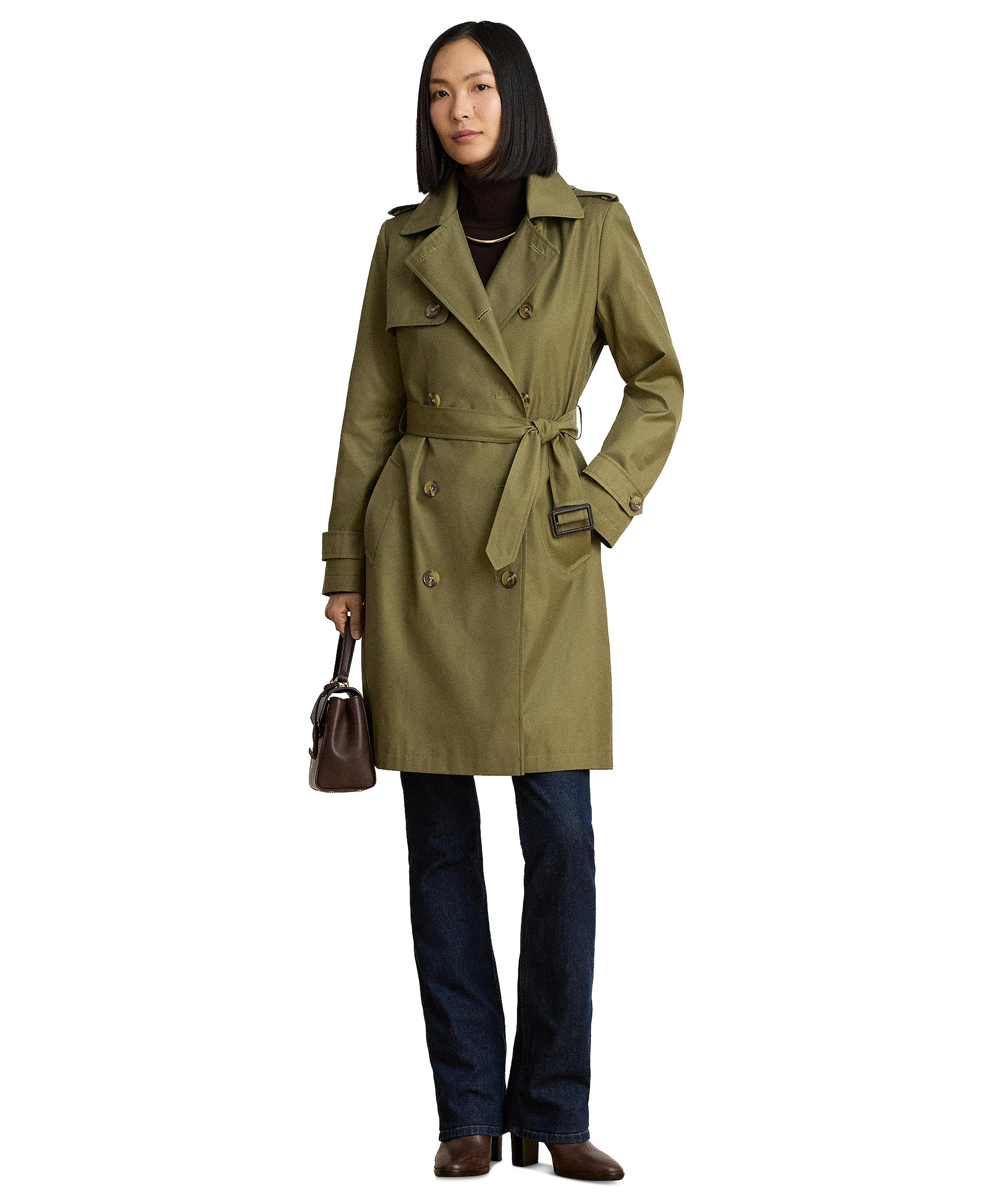 Lauren Ralph Lauren Petite Water-Resistant Double-Breasted Trench Coat, Created for Macy's - Light Agave