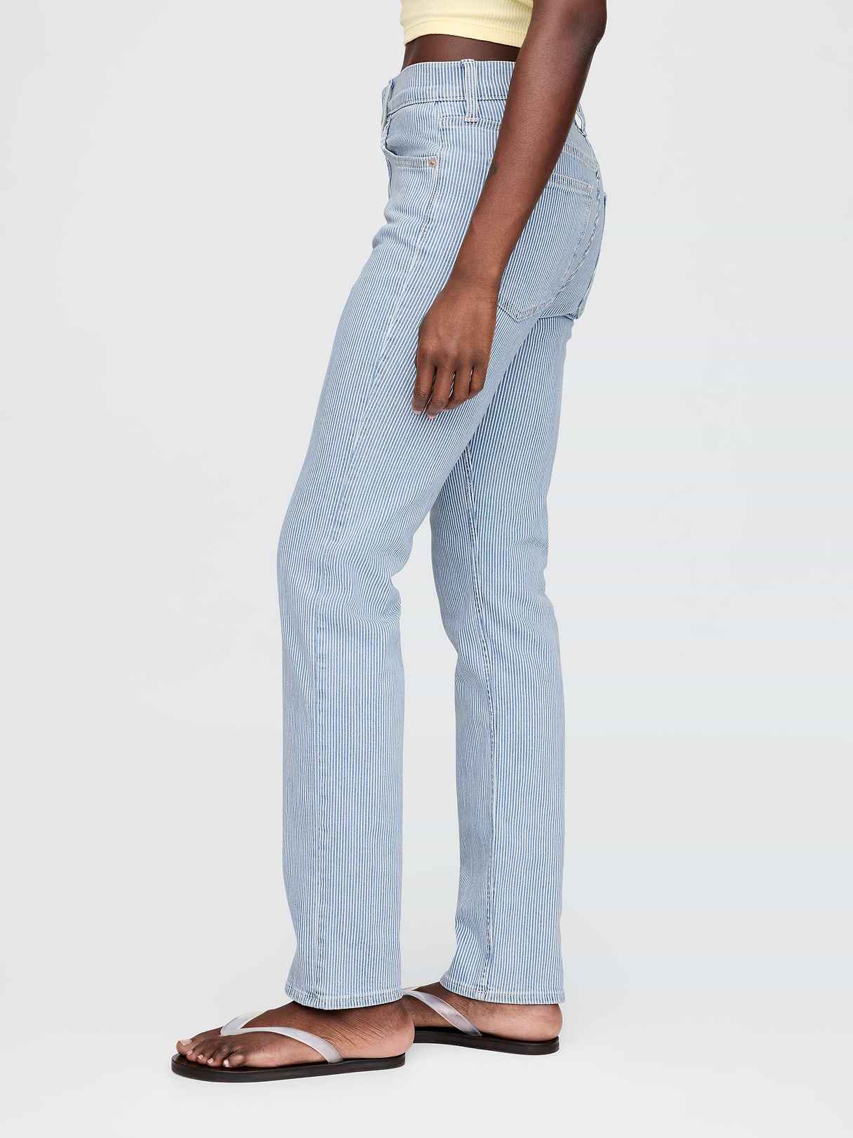 High Rise Twisted-Seam '90s Slim Straight Jeans - Blue railroad stripe
