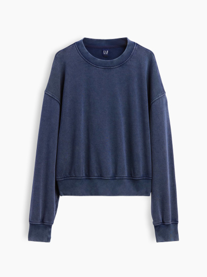 VintageSoft Terry Oversized Wedge Side-Slit Sweatshirt - Tapestry navy blue wash