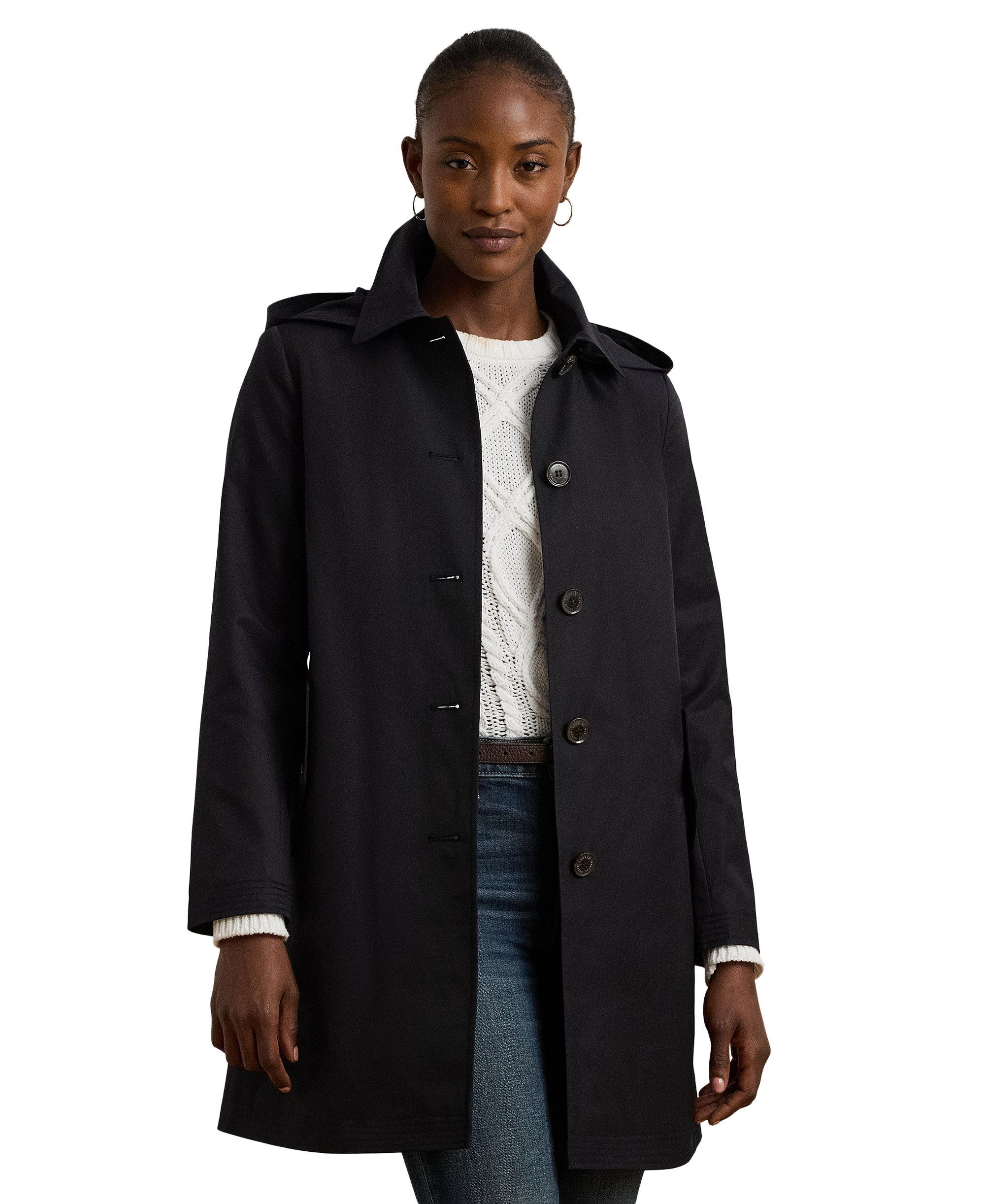Lauren Ralph Lauren Women's Hooded Water-Resistant A-Line Raincoat, Created for Macy's - Dark Navy