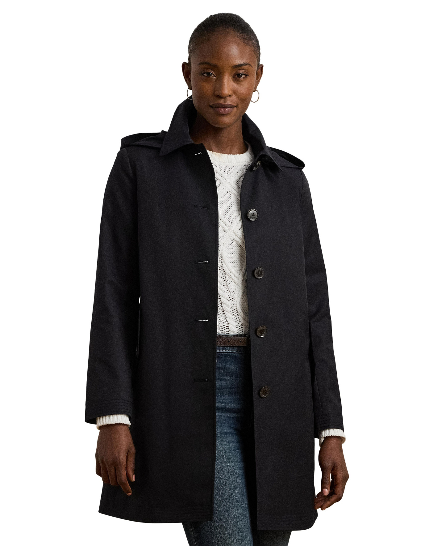 Lauren Ralph Lauren Women's Hooded Water-Resistant A-Line Raincoat, Created for Macy's - Dark Navy