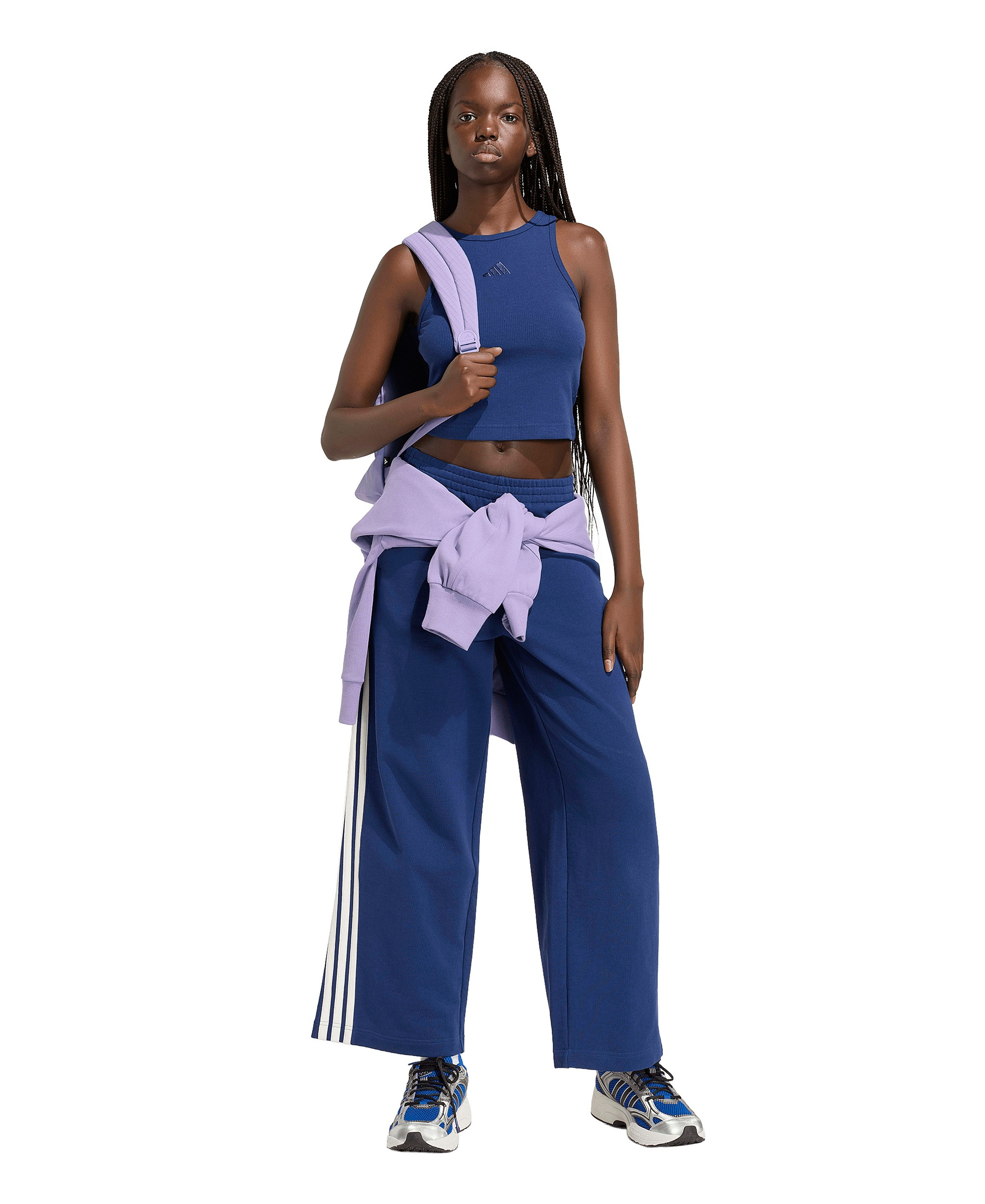 adidas Women's 3-Stripes Wide Pants - Dark Blue/Off White