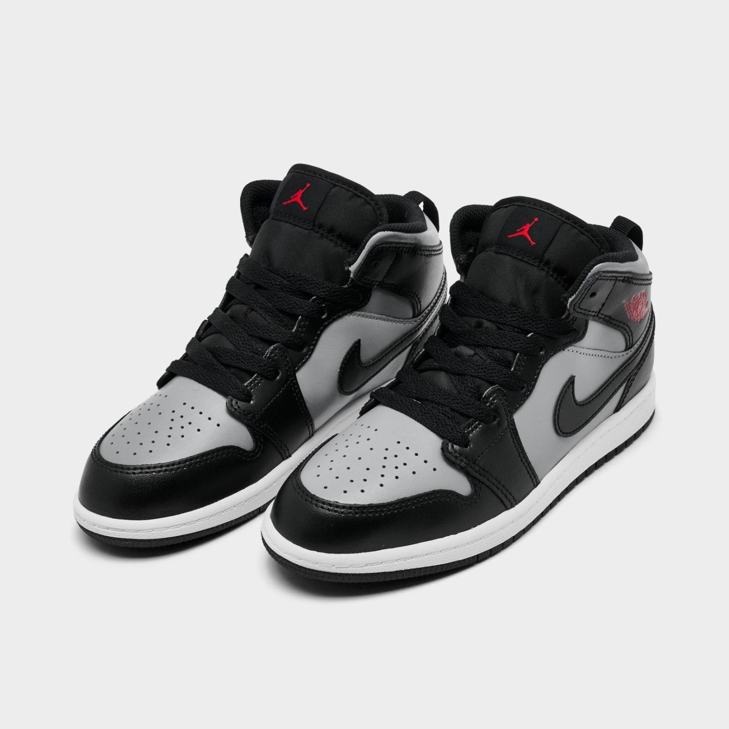 Little Kids' Air Jordan Retro 1 Mid Casual Shoes - Black/Gym Red/Particle Grey/White - view 2