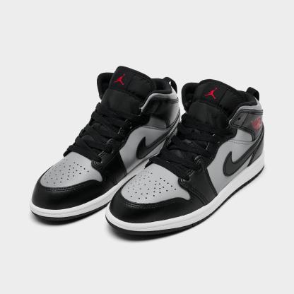 Little Kids' Air Jordan Retro 1 Mid Casual Shoes - Black/Gym Red/Particle Grey/White - view 2