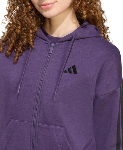 adidas Women's 3-Stripe Fleece Full-Zip Hoodie - Aurora Plum/black