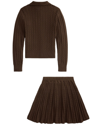 Polo Ralph Lauren Girls' 7-16 Polo Cardigan Sweater and Skirt, 2-Piece Set - Nutmeg Brown