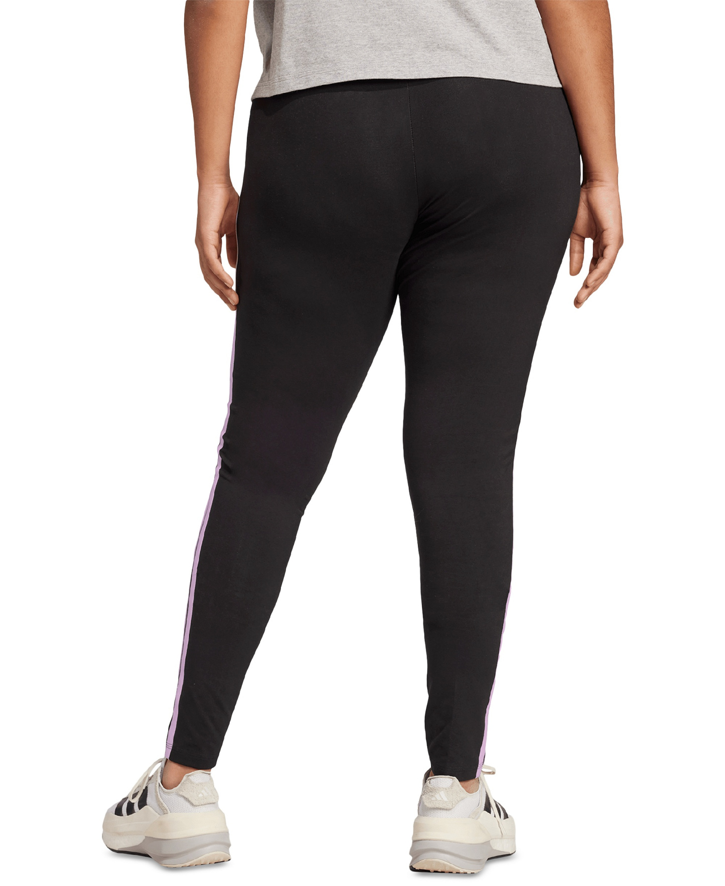 adidas Plus Size Essentials 3-Stripes Cotton Leggings - Black/Clear Pink