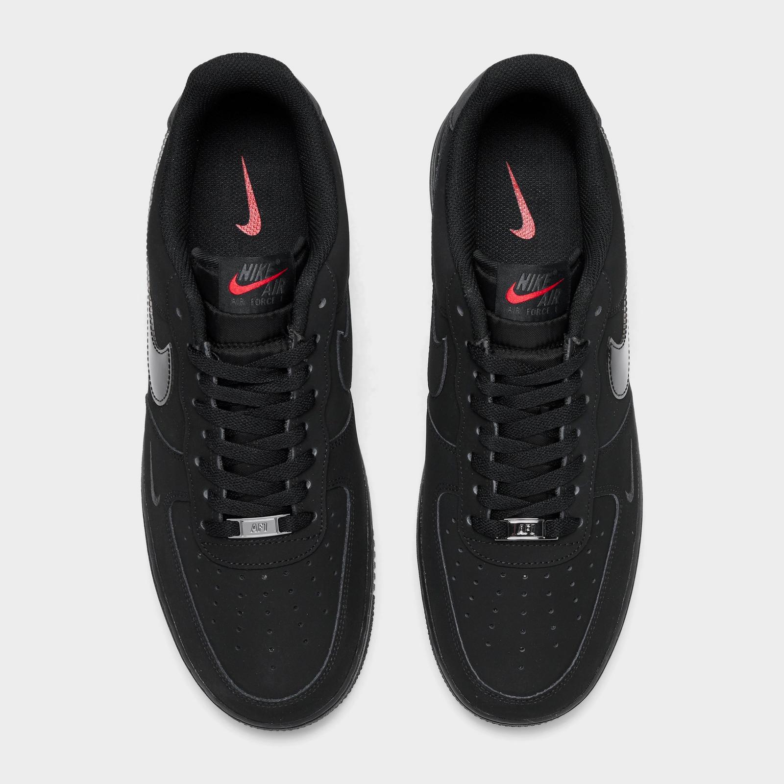 Men's Nike Air Force 1 '07 LV8 Casual Shoes - Black/Black/Dark Smoke Grey/University red