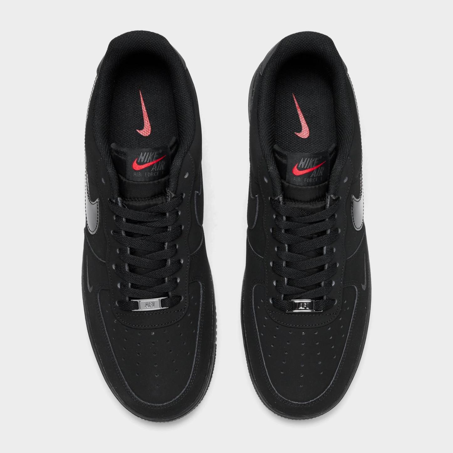Men's Nike Air Force 1 '07 LV8 Casual Shoes - Black/Black/Dark Smoke Grey/University red