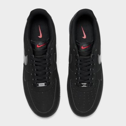 Men's Nike Air Force 1 '07 LV8 Casual Shoes - Black/Black/Dark Smoke Grey/University red
