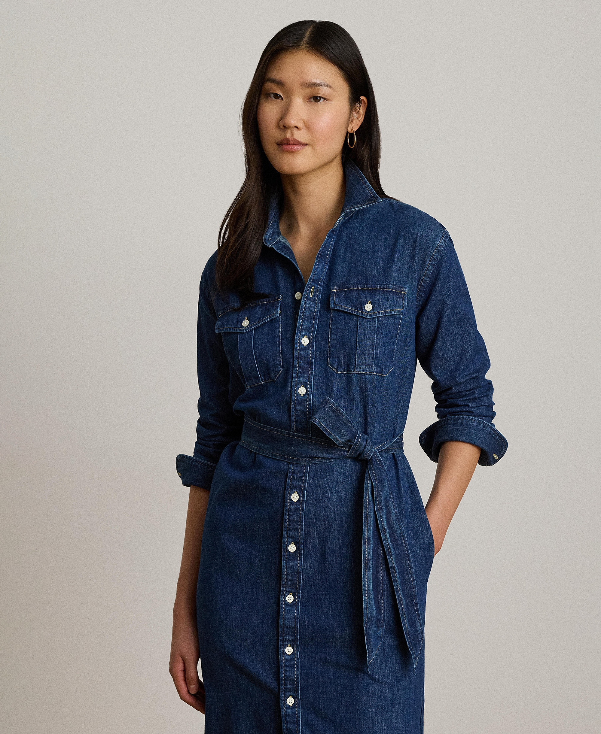 Lauren Ralph Lauren Women's Collared Belted Denim Midi Shirt-Dress - Harvest Wash