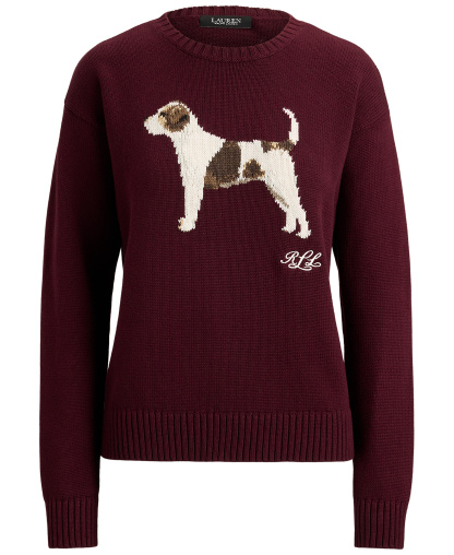 Lauren Ralph Lauren Women's Cotton Dog Sweater - Dark Garnet Multi