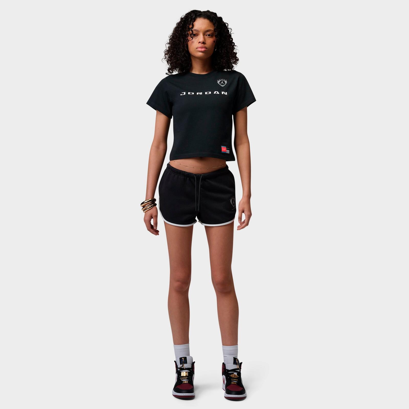 Women's Jordan Brooklyn Fleece Shorts - Black/White/Metallic Silver - view 2