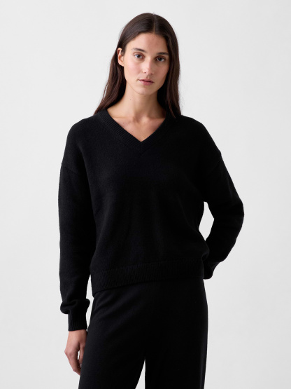 CashSoft Oversized V-Neck Sweater - Basic black