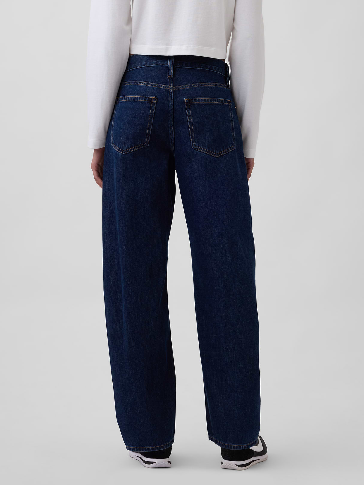 High Rise Khaki Stripe Barrel Jeans - Dark rinse