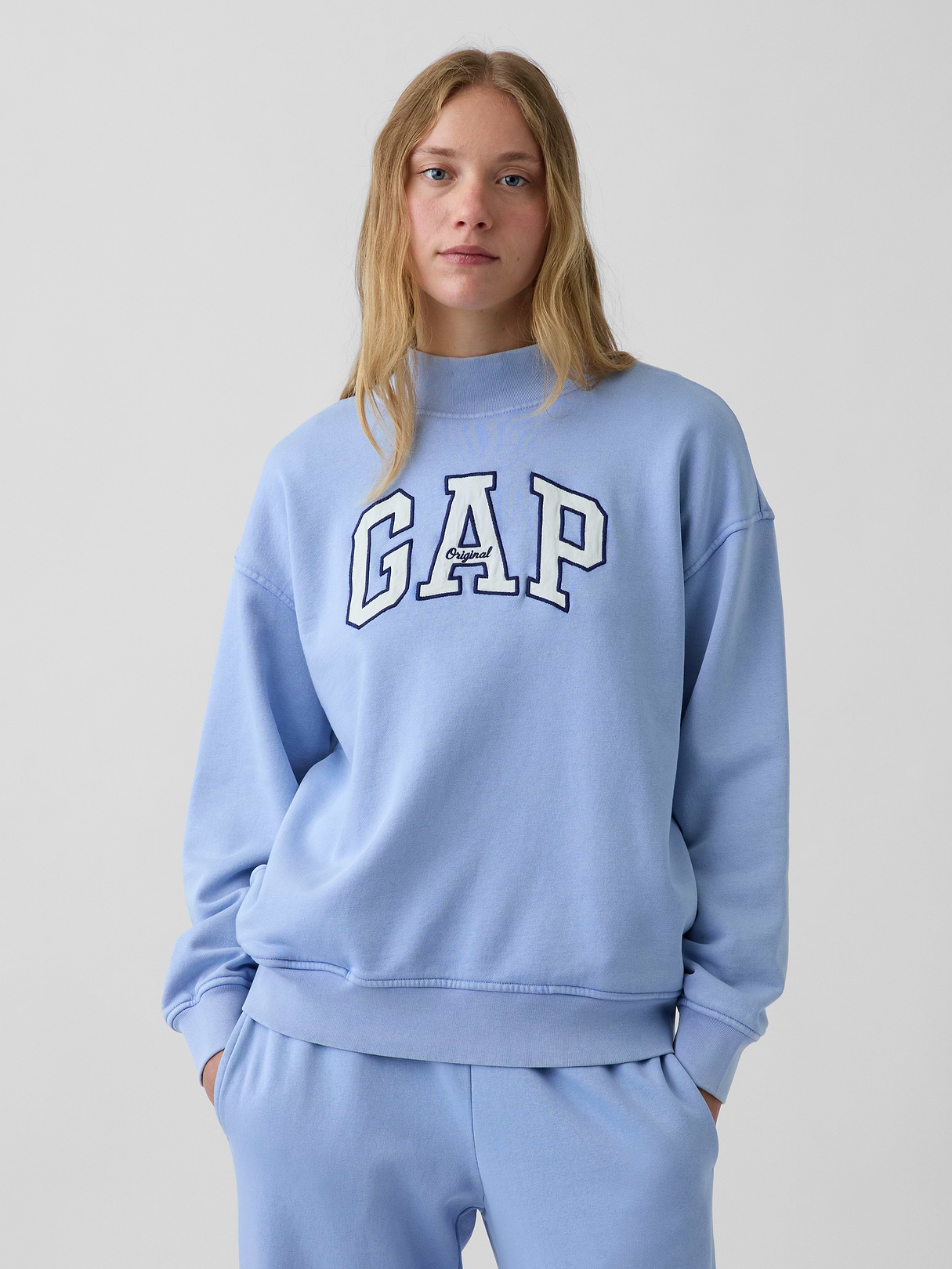 VintageSoft Oversized Mockneck Logo Sweatshirt - Air stream blue