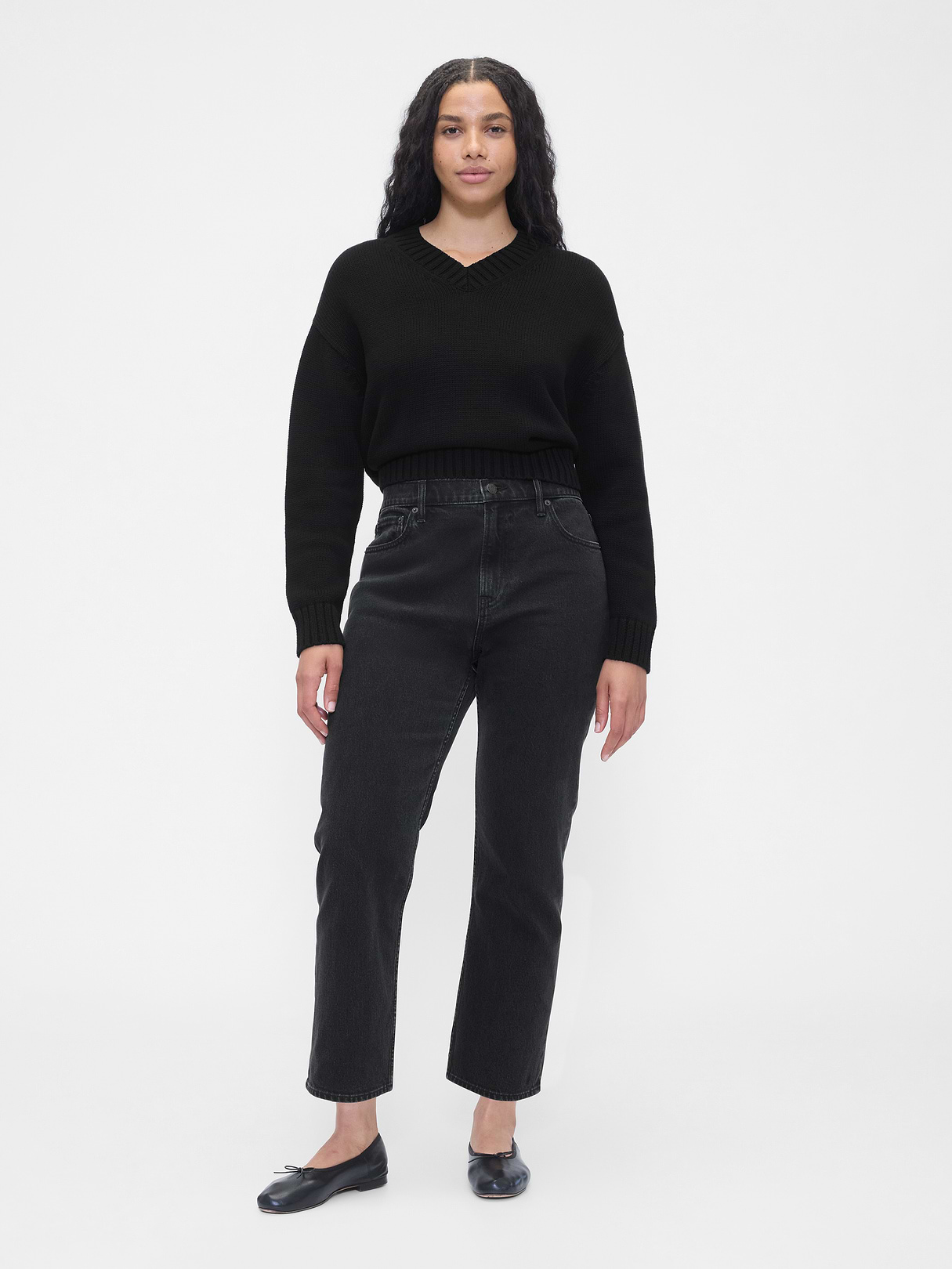 High Rise ’90s Slim Straight Crop Jeans - Black