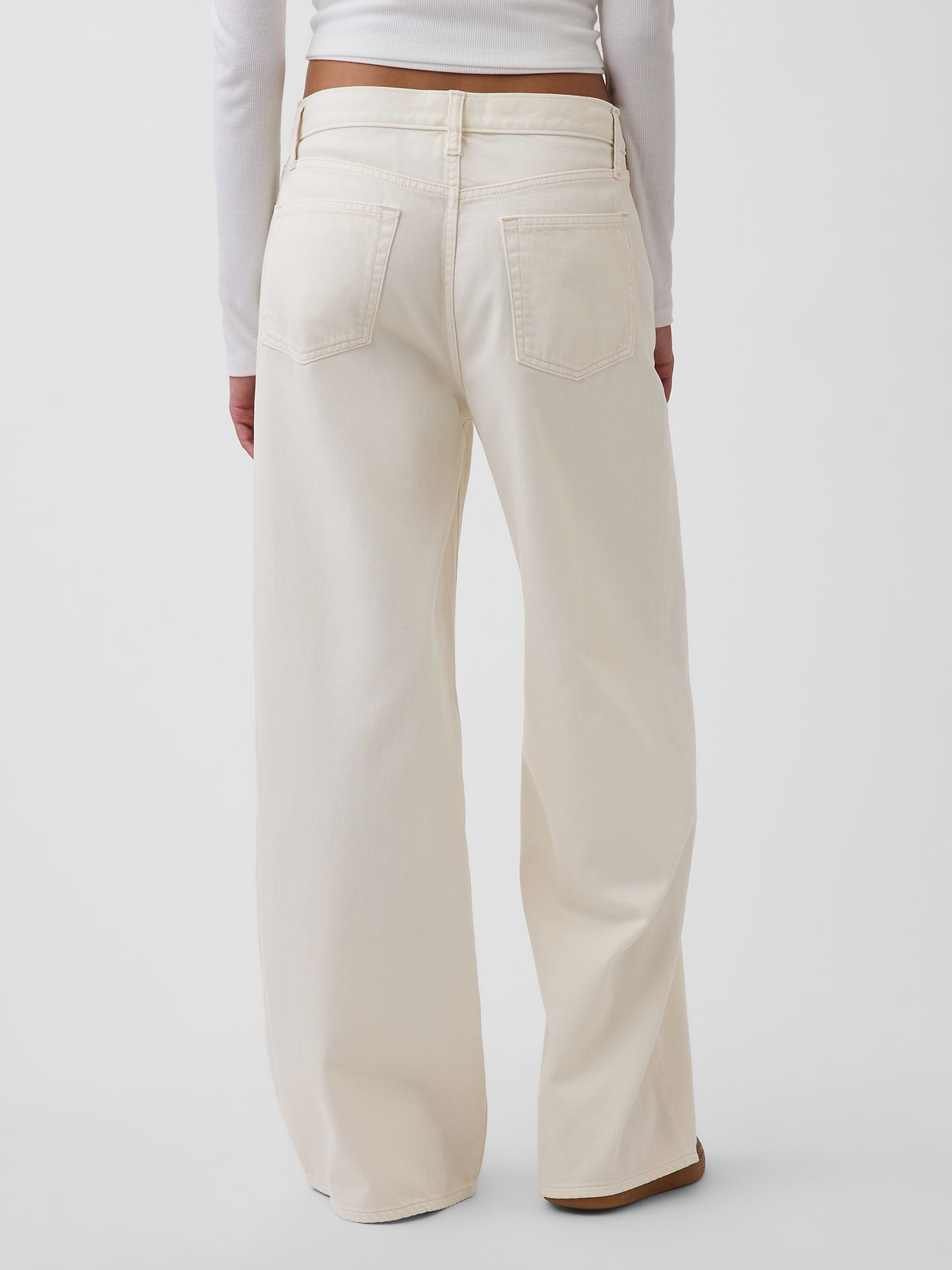 Mid Rise Denim Stripe Baggy Jeans - Ecru beige