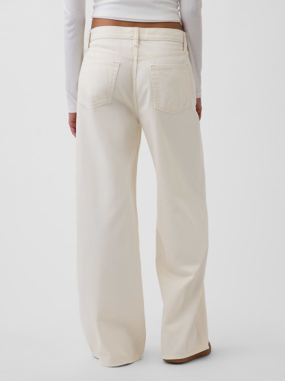 Mid Rise Denim Stripe Baggy Jeans - Ecru beige