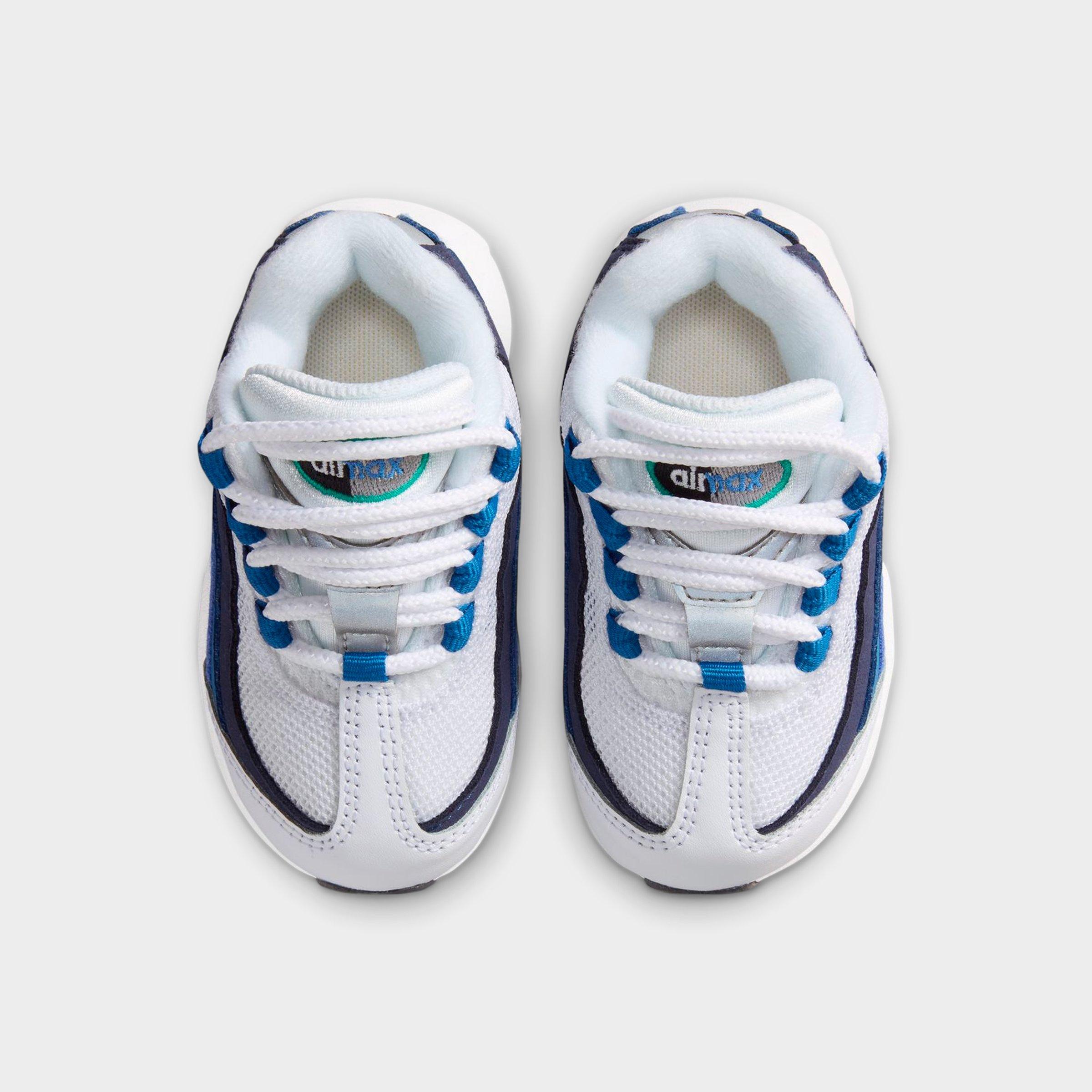 Kids' Toddler Nithtke Air Max 95 Casual Shoes - White/Lake Blue/French Blue/Emerald Green - Top view
