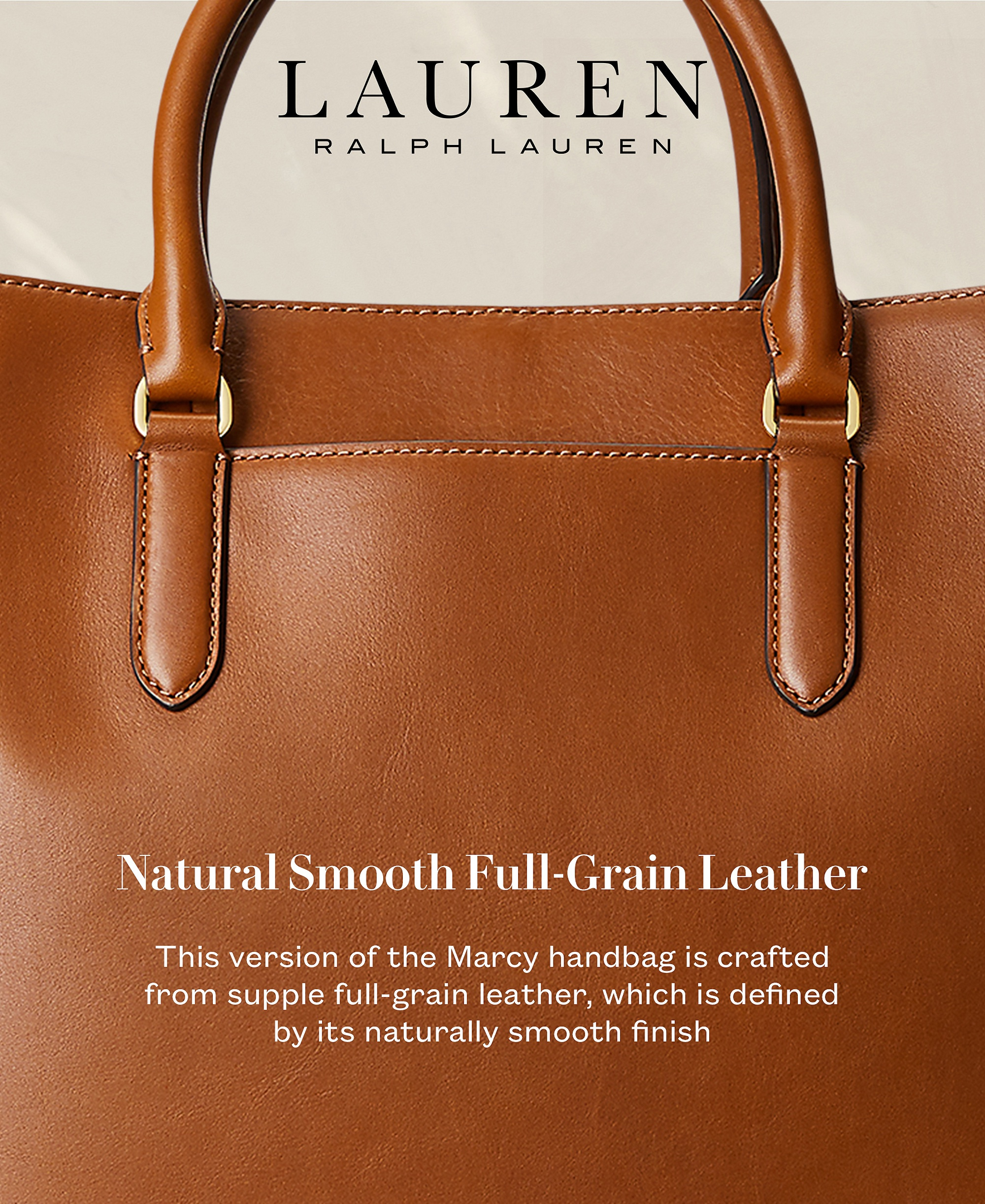 Lauren Ralph Lauren Full-Grain Leather Large Marcy Satchel Bag - Lauren Tan
