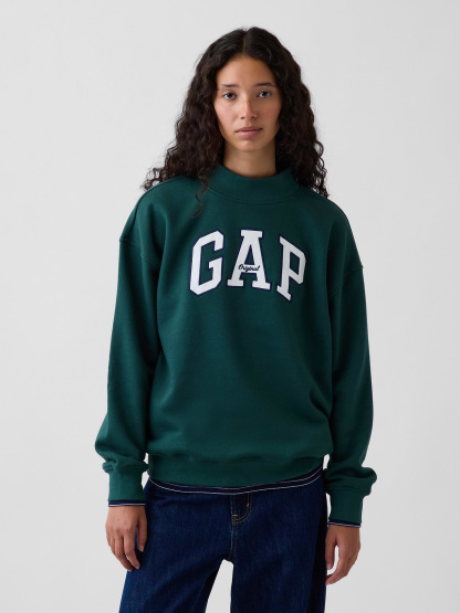 VintageSoft Oversized Mockneck Logo Sweatshirt - Dark green