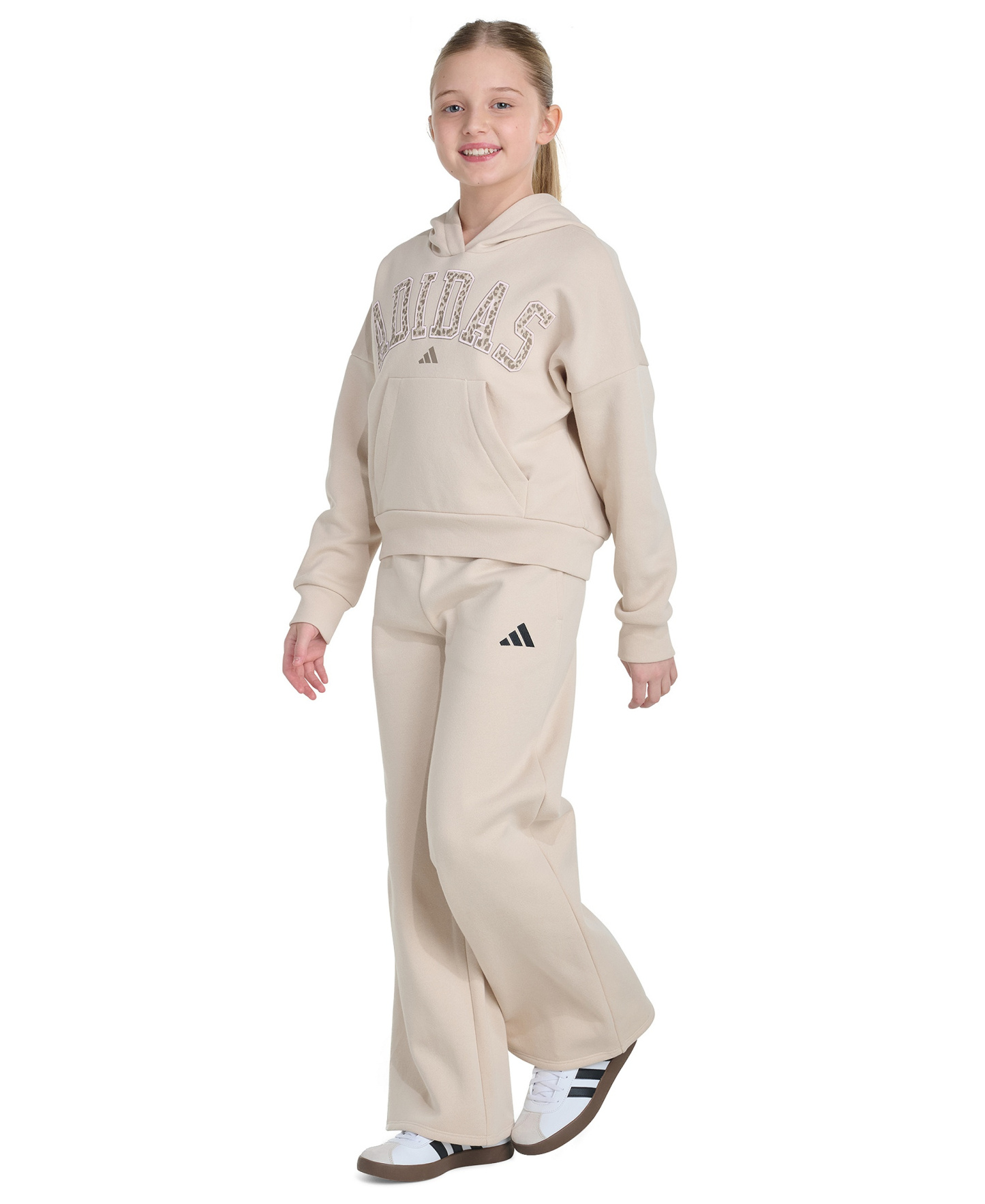 adidas Girls' 8-16 Wide Leg Fleece Pants - Crystal Linen