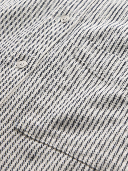 Linen-Cotton Oversized Shirt - Blue stripe
