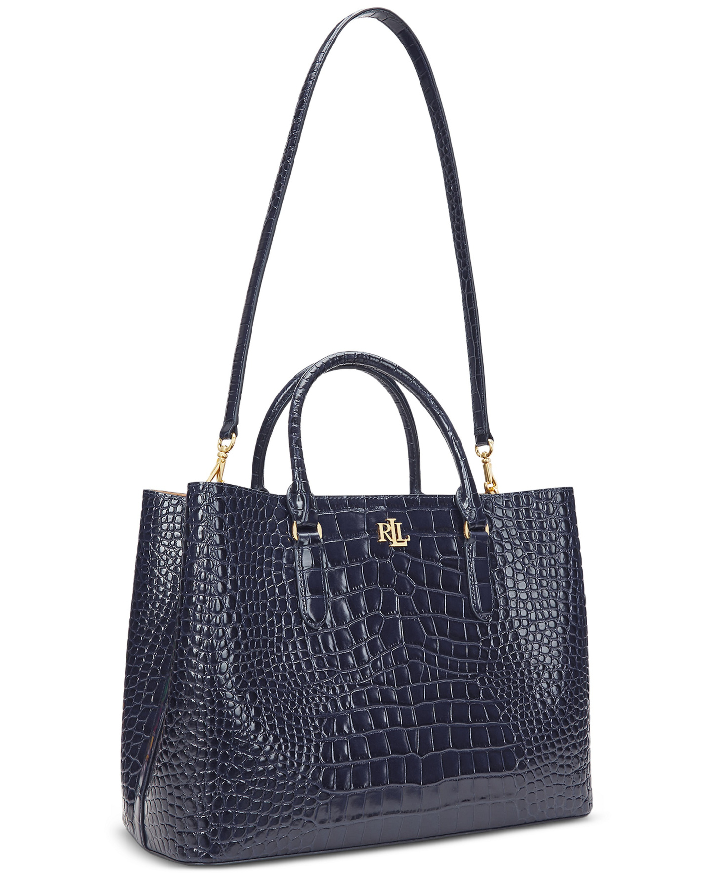 Lauren Ralph Lauren Marcy Large Embossed Satchel Bag - Refined Navy