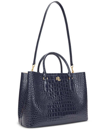 Lauren Ralph Lauren Marcy Large Embossed Satchel Bag - Refined Navy