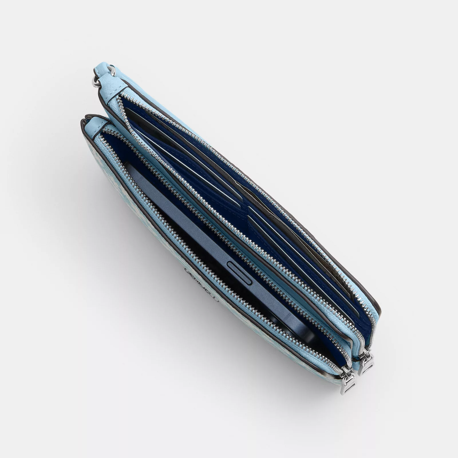 Double Zip Wristlet With Floral Print - Silver/Blue Multi - view 5