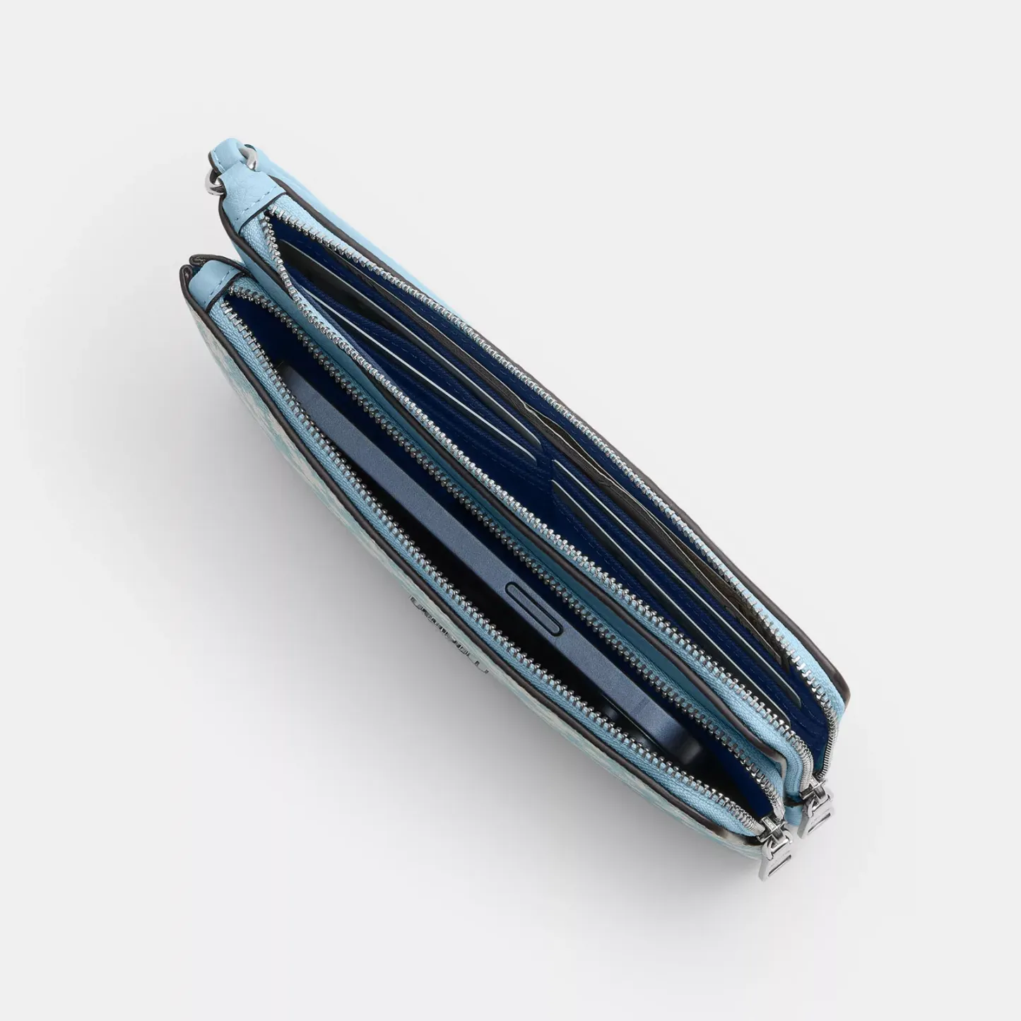 Double Zip Wristlet With Floral Print - Silver/Blue Multi - view 5