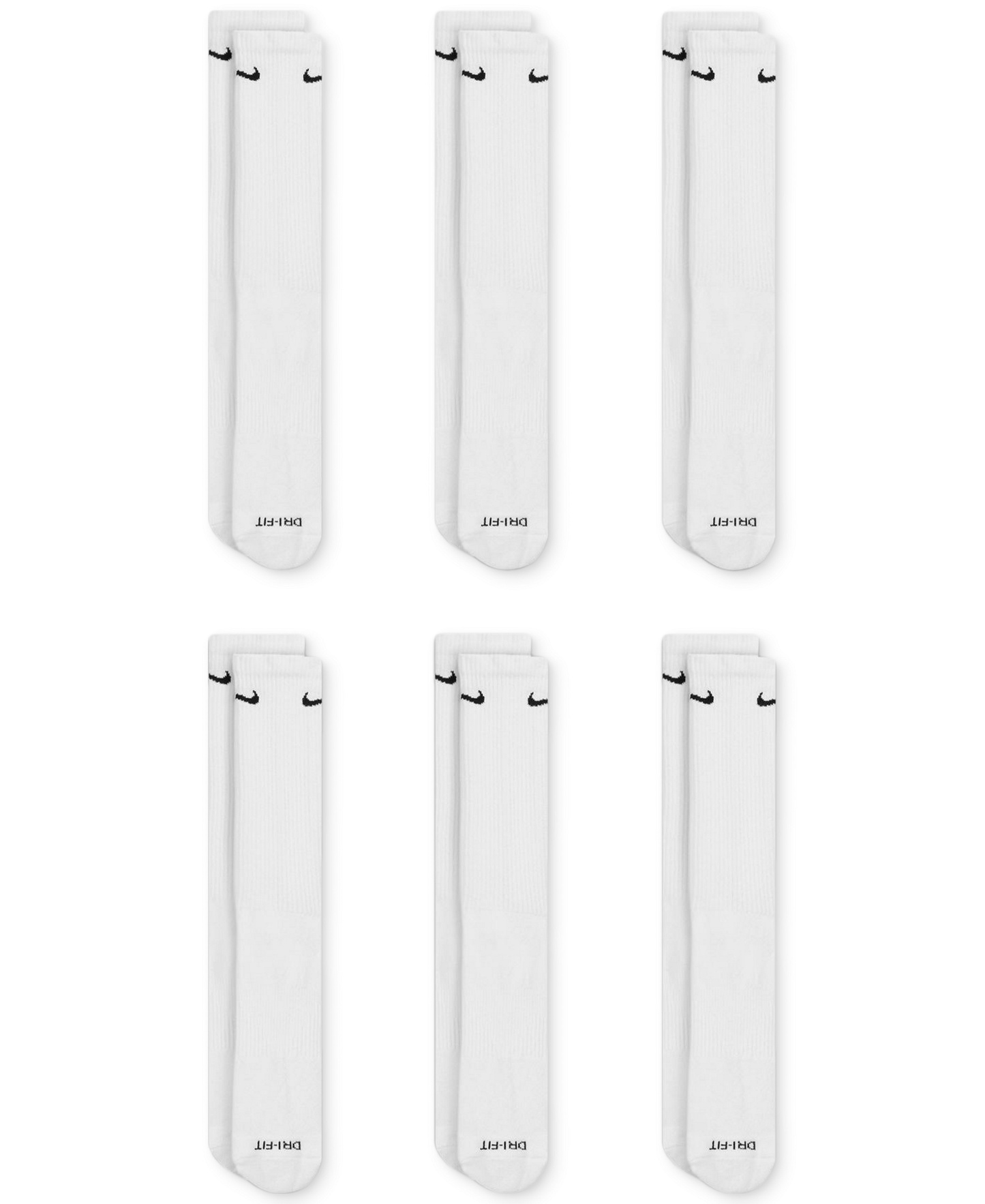 Nike Unisex Everyday Plus Cushioned Training Crew Socks, 6-Pack - White