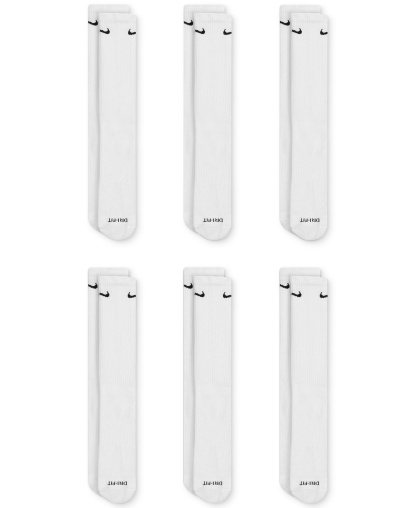 Nike Unisex Everyday Plus Cushioned Training Crew Socks, 6-Pack - White