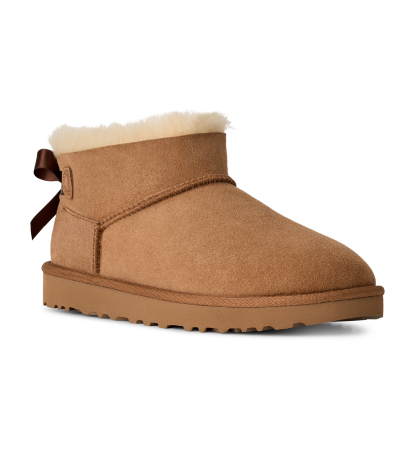 UGG® Women's Ultra Mini Bailey Bow Round Toe Booties - Chestnut