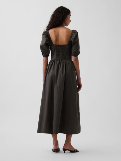 Puff-Sleeve Corset Maxi Dress - Bamboo green