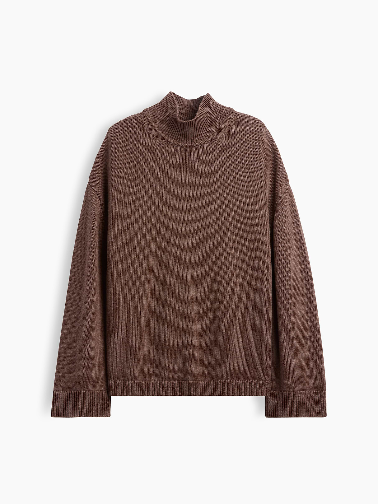 100% Cotton Oversized Mockneck Sweater - Cool brown heather