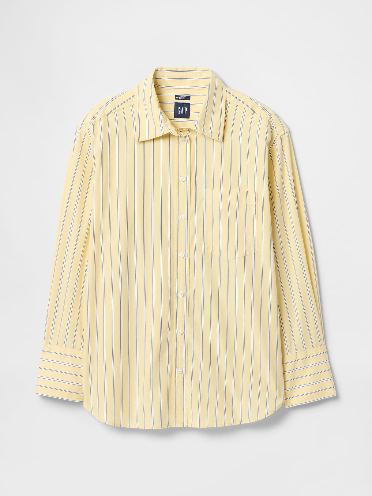 Organic Cotton Poplin Stripe Big Shirt - Yellow stripe