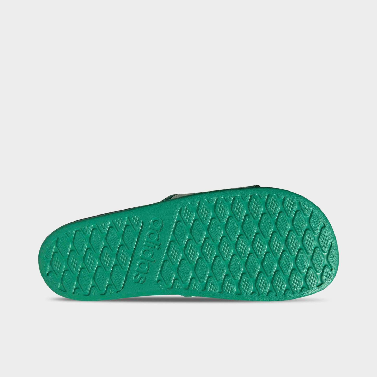 Women's adidas Adilette Comfort 2.0 Slide Sandals - Semi Court Green/Core White/Dark Blue - Bottom view