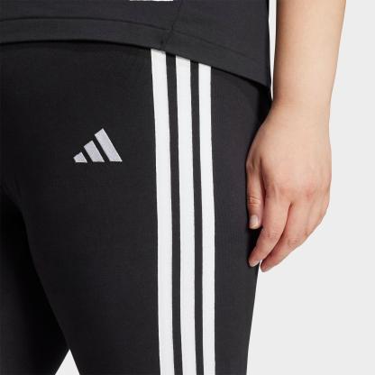 Women's adidas Essentials 3-Stripes Cotton Leggings (Plus Size) - Black/White