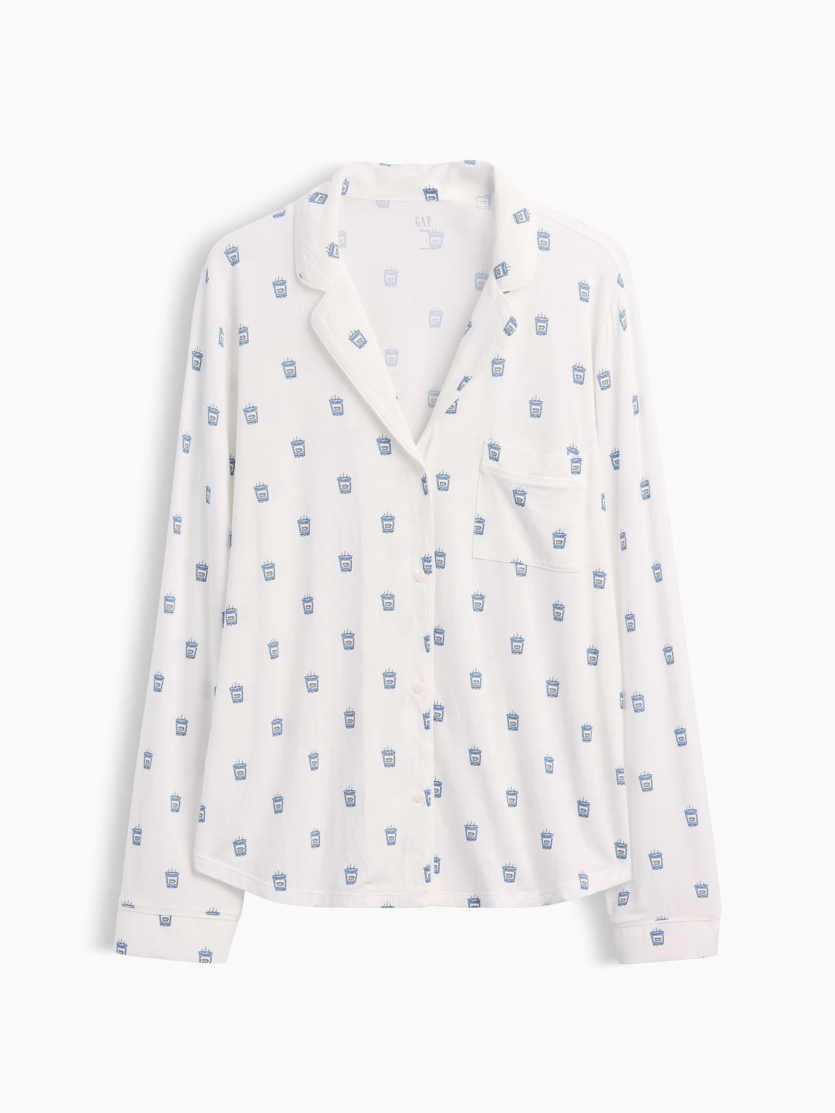 SoftMade Modal PJ Top - Off white coffee cup print