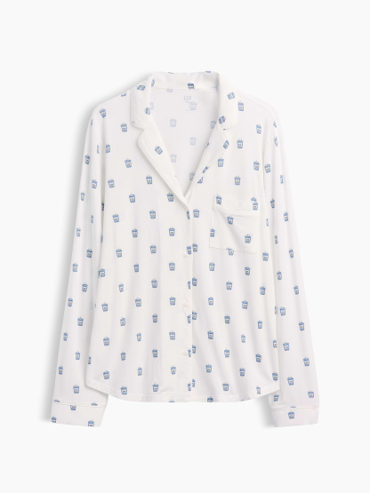 SoftMade Modal PJ Top - Off white coffee cup print