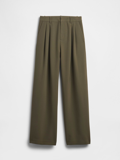 365 High Rise Pleated Trousers - Black moss green