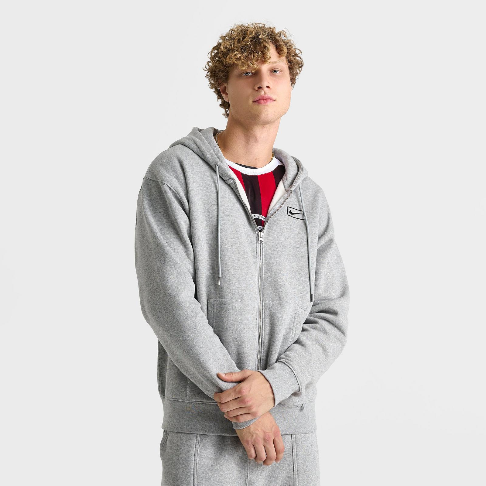 Men's Nike Sportswear Swoosh Box Full-Zip Hoodie - Dark Grey Heather
