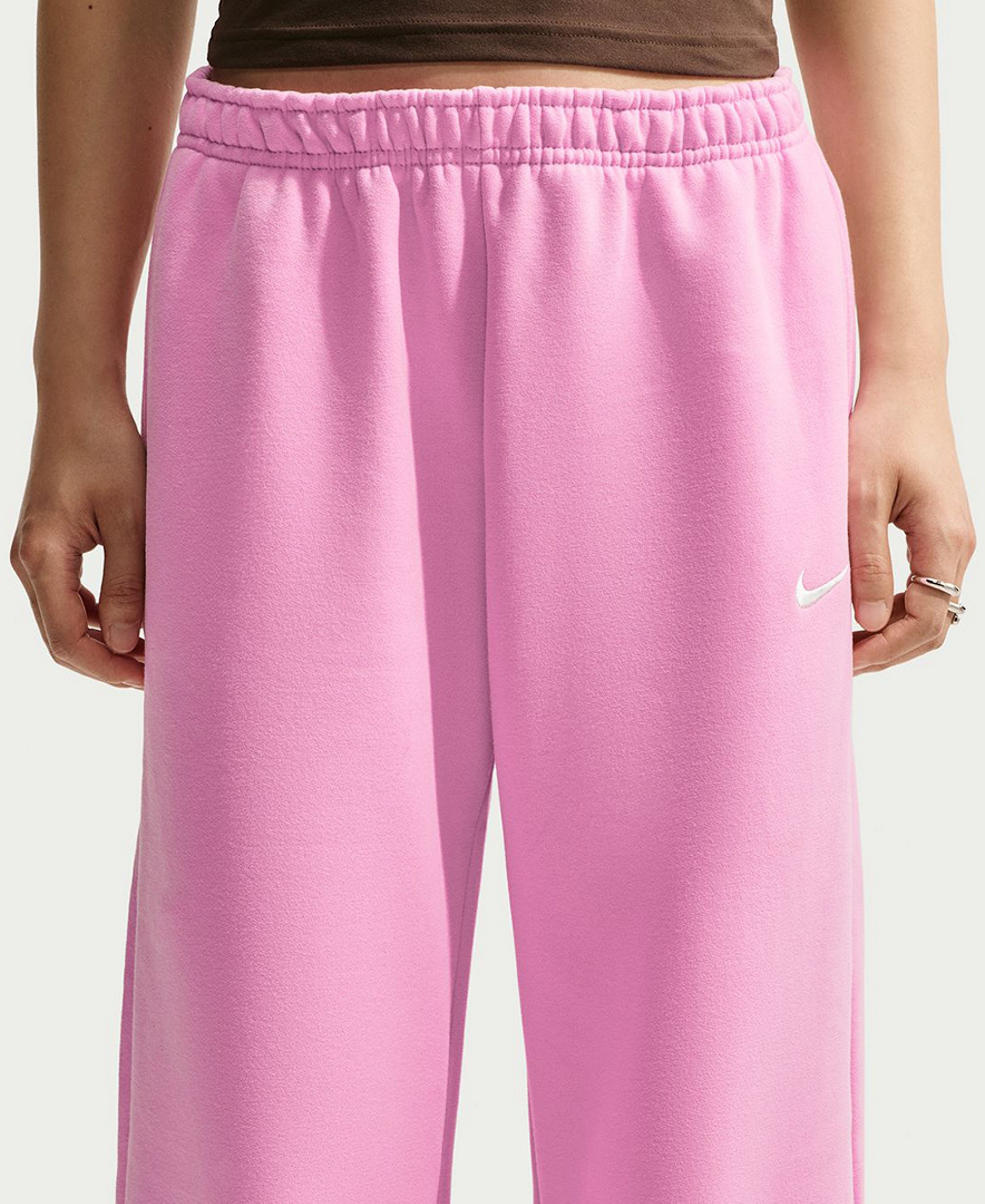 Nike Women's Studio Fleece Medium Weight Mid-Rise Wide-Leg Pants - Pink Rise/Sail